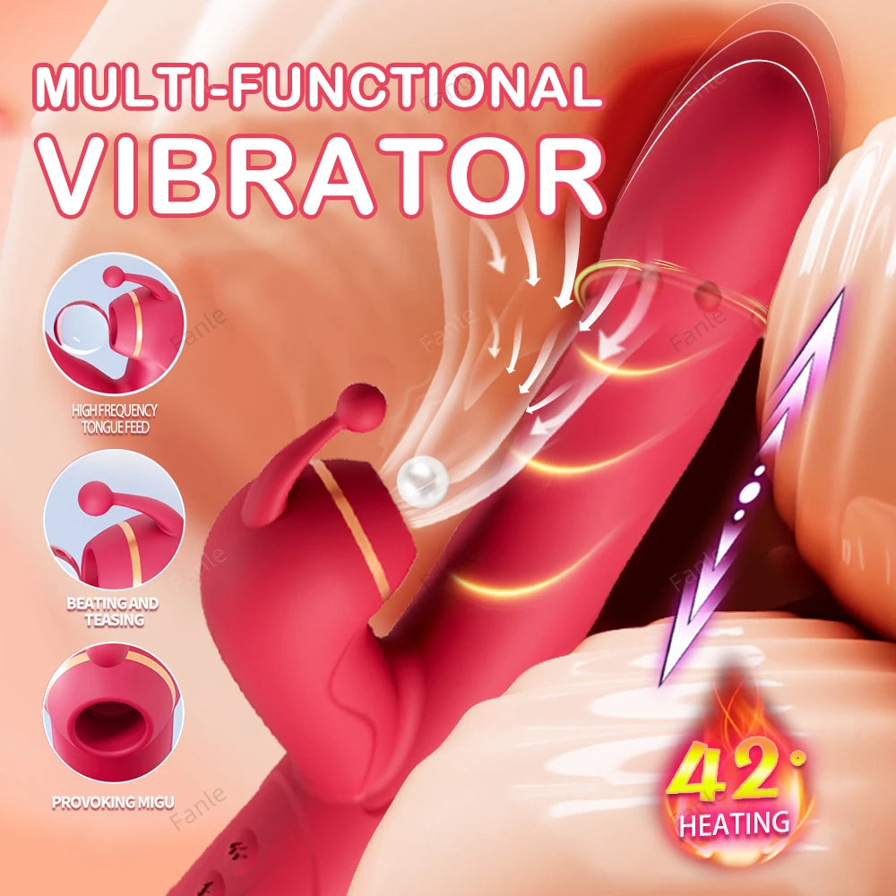 Dildo Vibrador con Empuje y Succión — Estimulador de Punto G y Clítoris