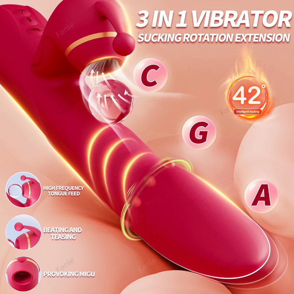 Dildo Vibrador con Empuje y Succión — Estimulador de Punto G y Clítoris
