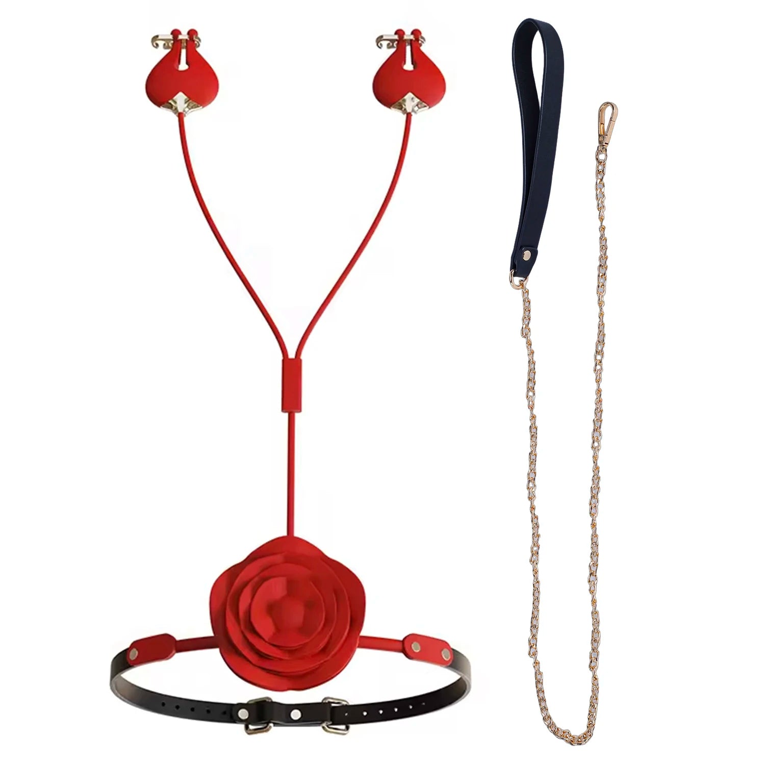 Kit BDSM Completo — Vibrador Rosa, Mordaza, Collar y Pinzas